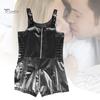 Menn Ermeløse Sexy Åpent Skritt Kunstlær Glidelås Bodysuit Shorts Jumpsuit