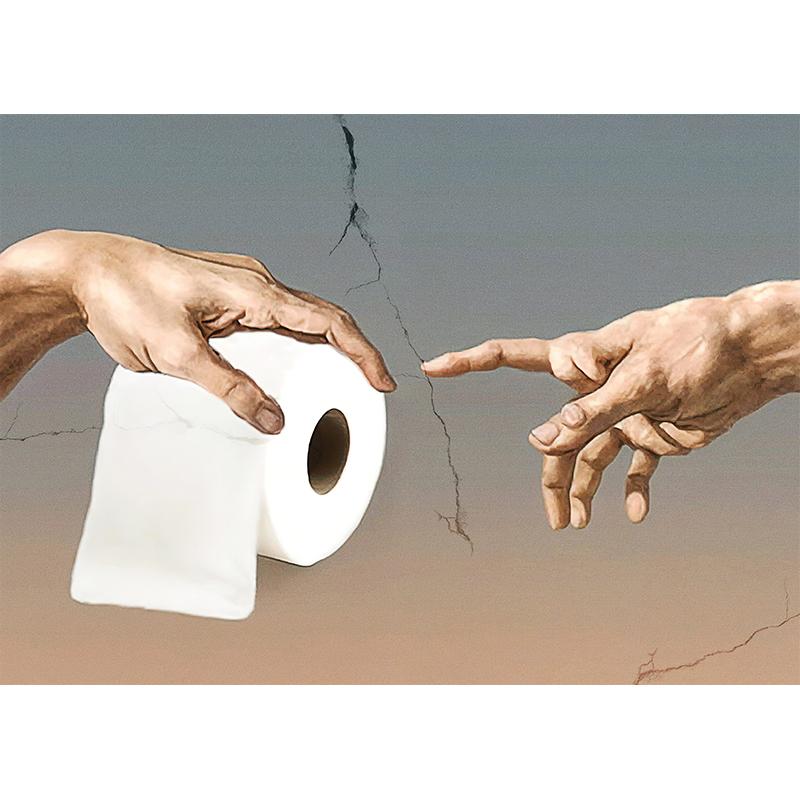 Funny Bathroom Toilet Mona Lisa Wearing Pearls Girl with Roll Paper Poster Print Canvas Painting Wall Art Living Room Home Decor