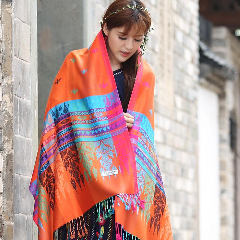 

Жаккардовый цветной богемный женский шарф, шаль для кондиционера, шарф цветная облачная полоса, хлопковый длинный шарф 180-190cm оранжевый
