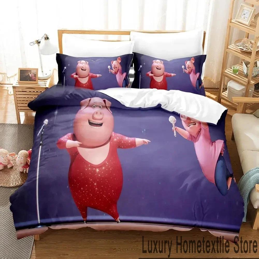 

Комплект постельного белья с рисунком из мультфильма «Sing 2» с 3D-принтом, пододеяльник, комплект постельного белья, пододеяльник, наволочка, одеяло размера «king-size», комплект постельного белья для мальчиков и взрослых 70x133cm 2pcs
