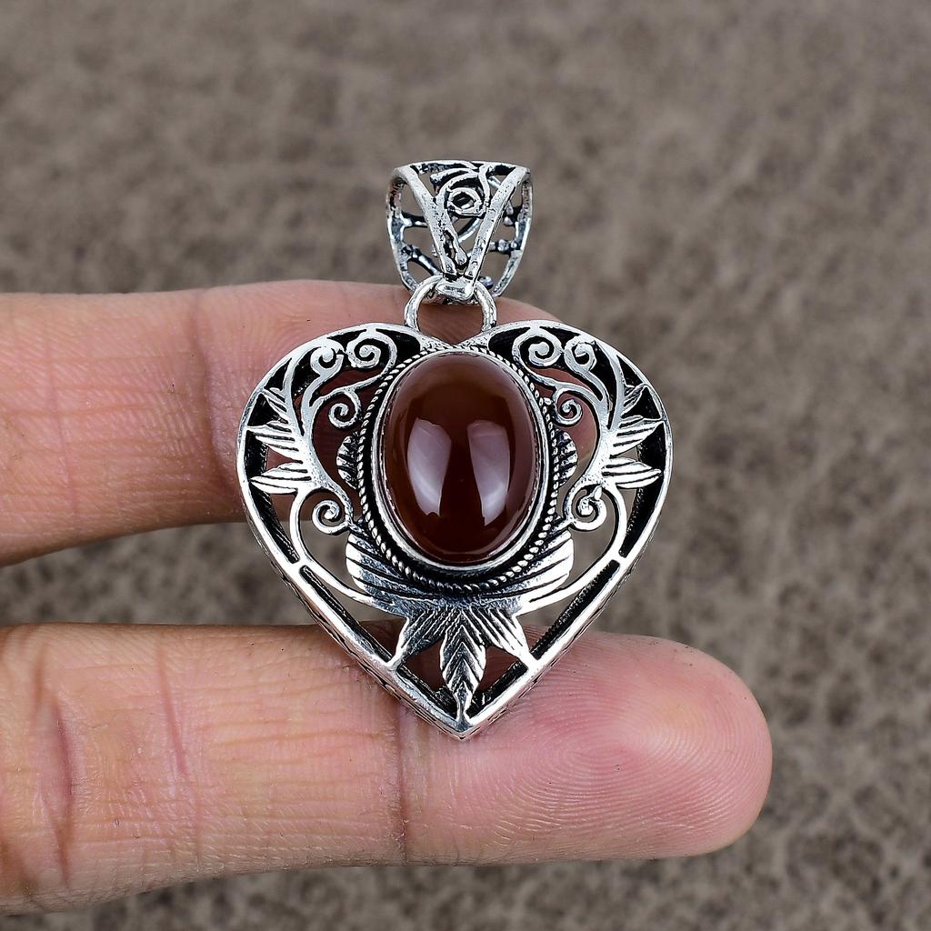 Carnelian Gemstone Handmade 925 Sterling Silver Jewelry Pendant 1.77" KKG-5