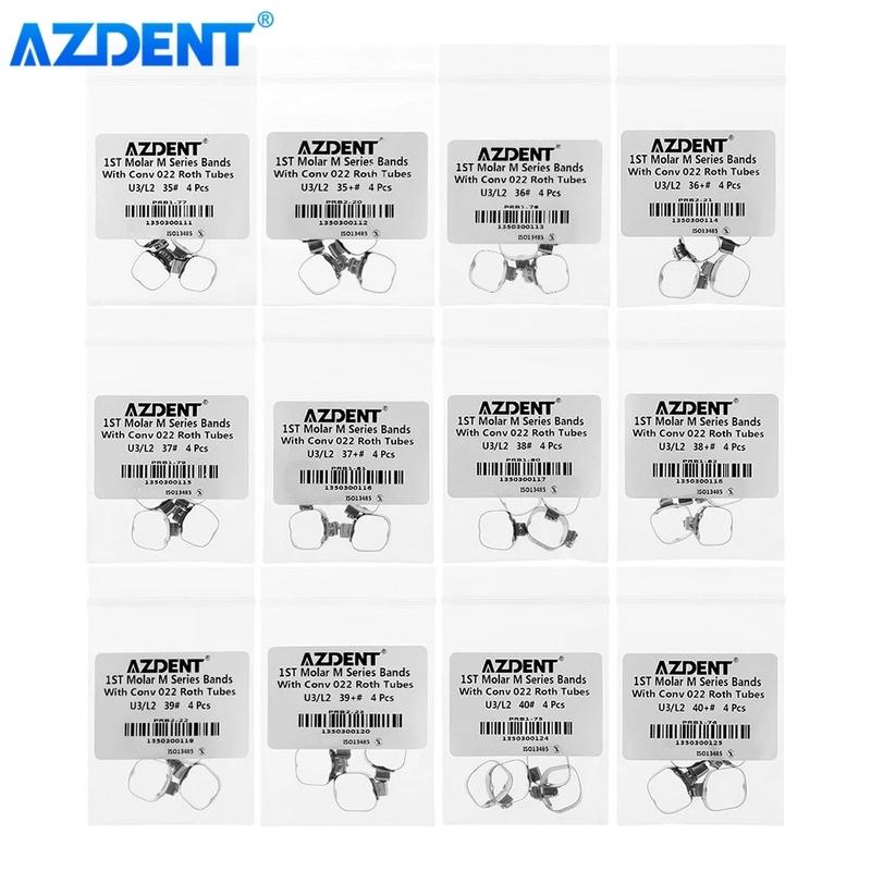 AZDENT 5Packs Dental Orthodontic Bands with Buccal Tube Triple Tubes for 1st Molar Teeth Roth.022 U3/L2 Size 35#-40#+ 4pcs/Pack