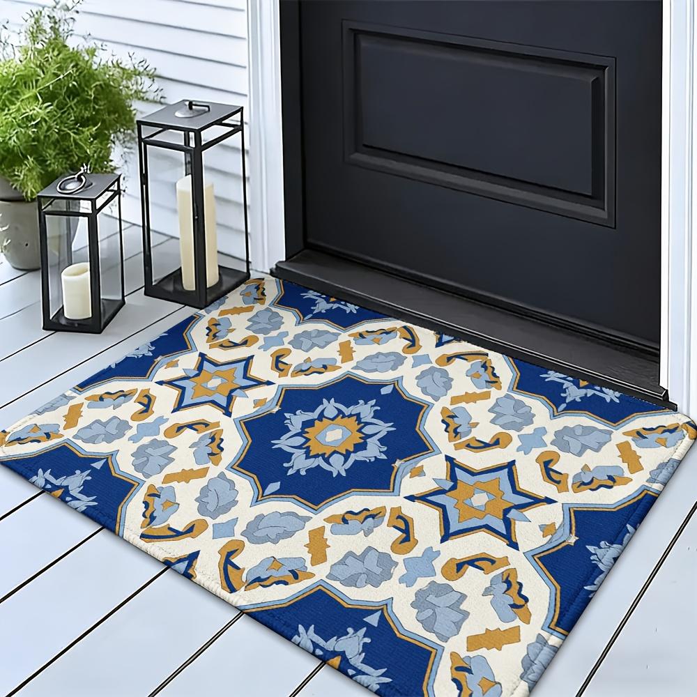 Elegant Blue Geometric Pattern Doormat for Home Decor Entrance Mat Stylish Welcome Floor Rug 40x60cm