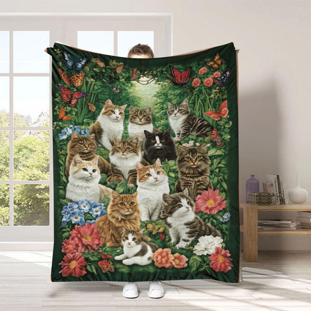 Vintage Pet Cat Digital-printed Polyester Bedroom Velvet Flannel Soft Sofa Cover Blanket Fleece Soft Cover Blankets for Beds