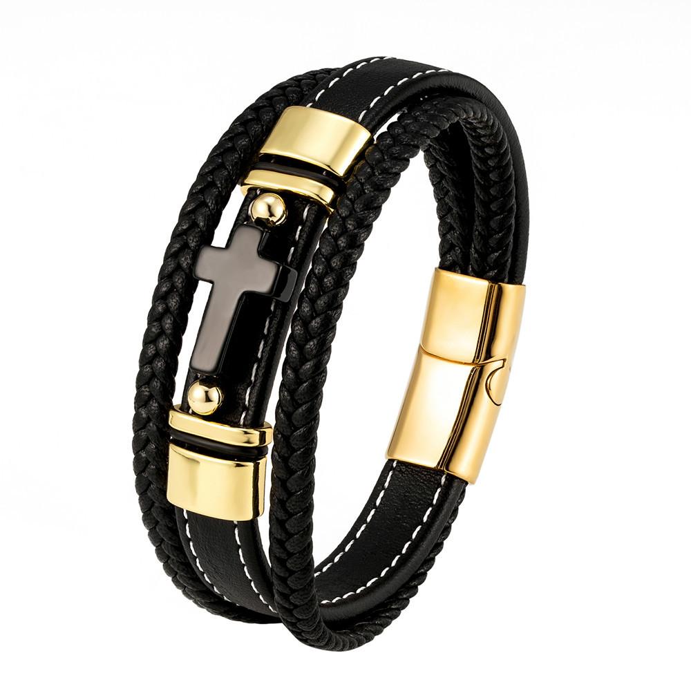 

Fashion Black Agate Cross Bracelet Men s Leather Rope Handmade Bracelet Bracelet Jewelry 2026 23CM