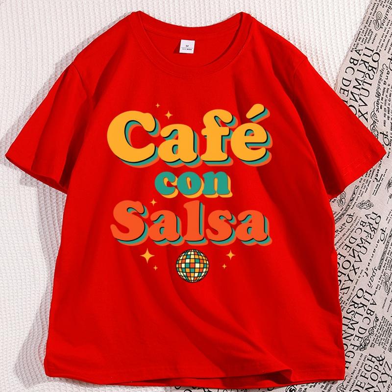 Cafe Con Salsa Unisex Tshirt Latin Music Retro T Shirt Vintage Graphic T Shirts Cotton Short Sleeve Tshirts Streetwear