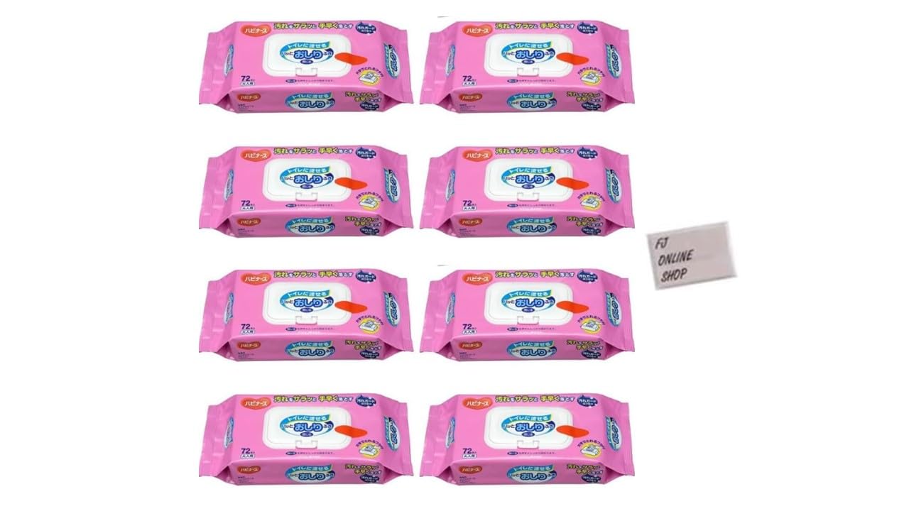 

Habinurse Flushable Baby 72 Wipes x 8 for and Includes FJ Original Tissue [8-Pack] Wipes, Packs, Care, Adults, Seniors,