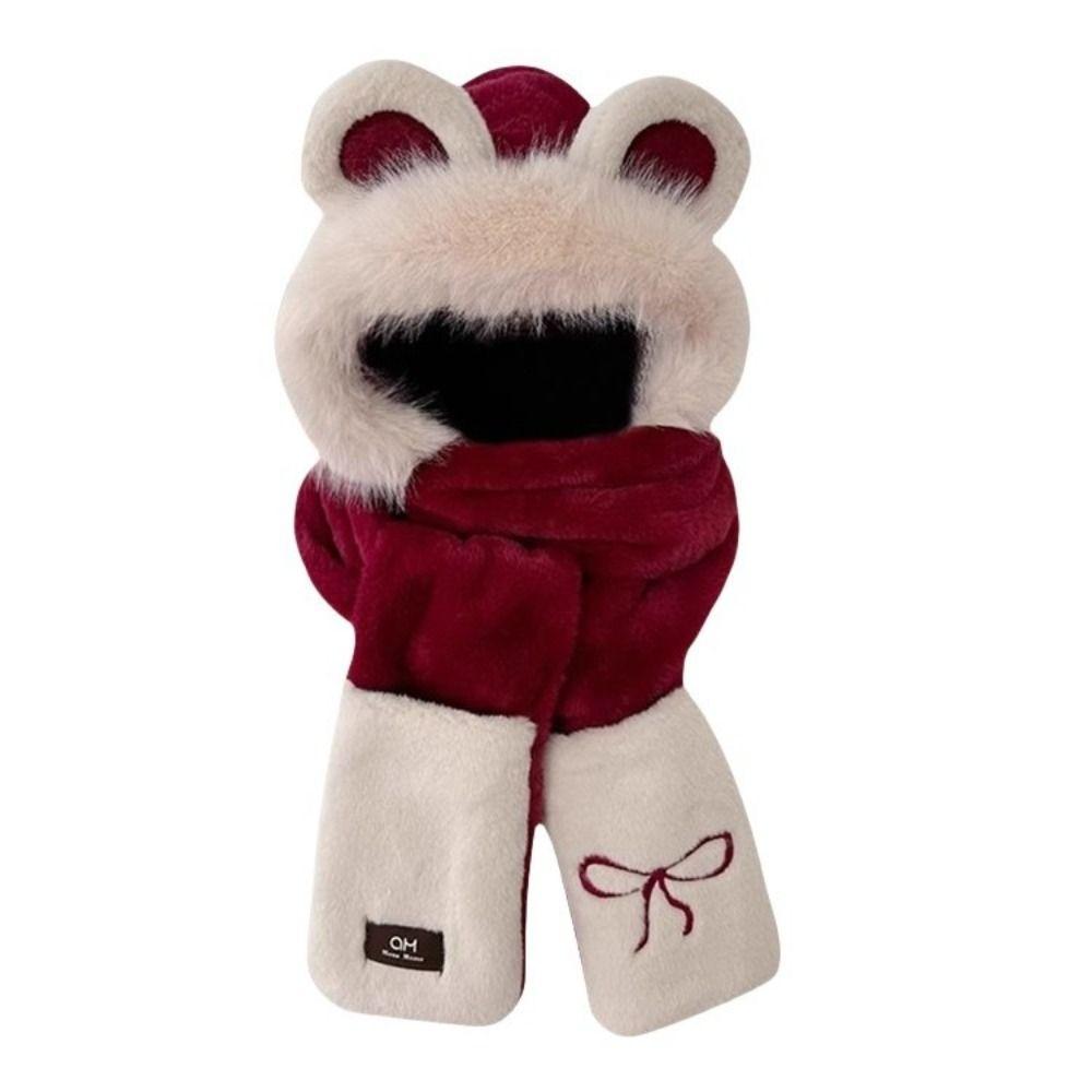 Cute Scarf Hat Glove for Women Cartoon Furry Scarf Cap Set Sweet Bear Ears Plush Hat Girl
