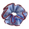 Blue Checkered Hair Scrunchie Soft Stretchy Elastic Hairband For Women Girl Hair Styling Accessory For Hair Wrist Decors