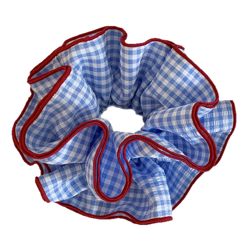 Blue Checkered Hair Scrunchie Soft Stretchy Elastic Hairband For Women Girl Hair Styling Accessory For Hair Wrist Decors