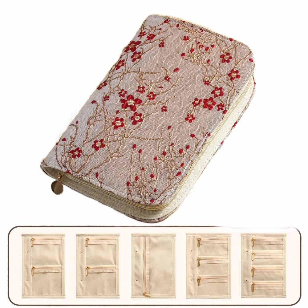Flower Pattern Jewelry Organizer Anti-oxidation Notebook Jewelry Handbag Women Girls Red Plum Blossom