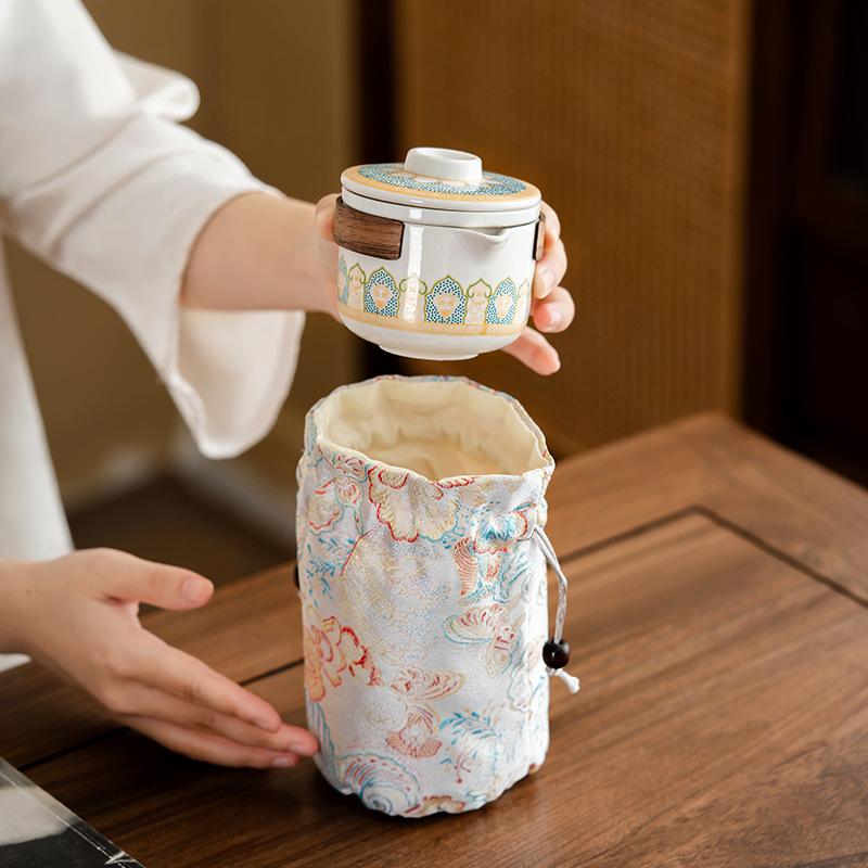 Tea set storage gift bag Chinese travel express cup Yanhe hand grab pot travel camping tea Guochao business printing