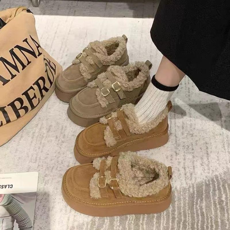 Platform cotton shoes for women to wear in winter, new fashion, lazy, one pedal, snow cotton retro velvet