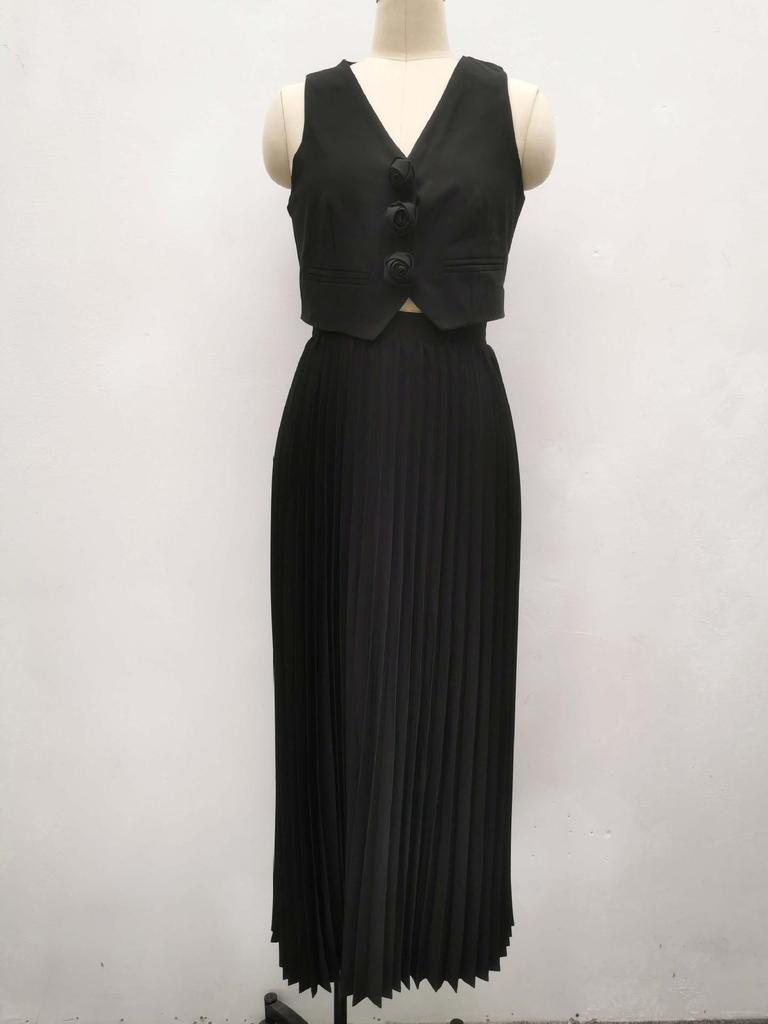 2025 African Style Women's Sleeveless Vest & Pleated Long Skirt Two-Piece Summer Set
