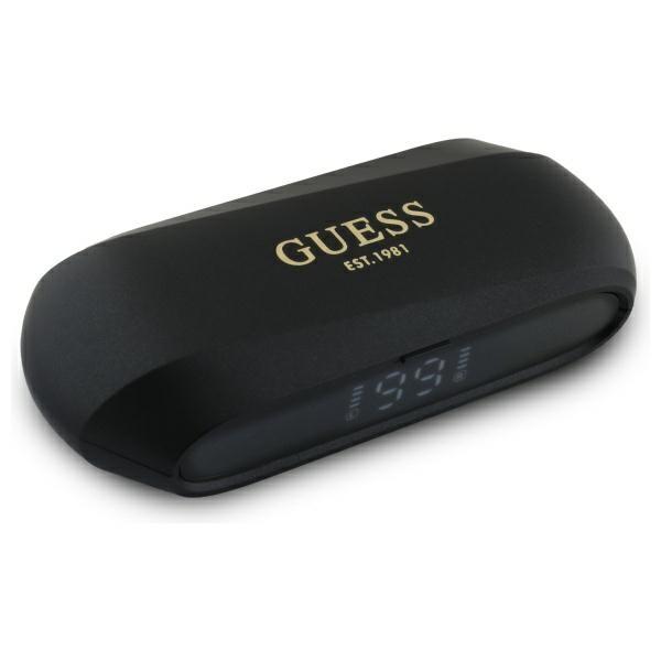 Guess Słuchawki Bluetooth Gutwsc2Mcdsk   Tws + Stacja Dokująca Czarny/Black Elongated Metalic Printed Logo