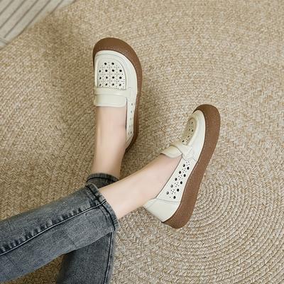 The First Layer of Cowhide Summer Hollow Leather Women's Soft Sole Non-slip Hole Casual Shoes