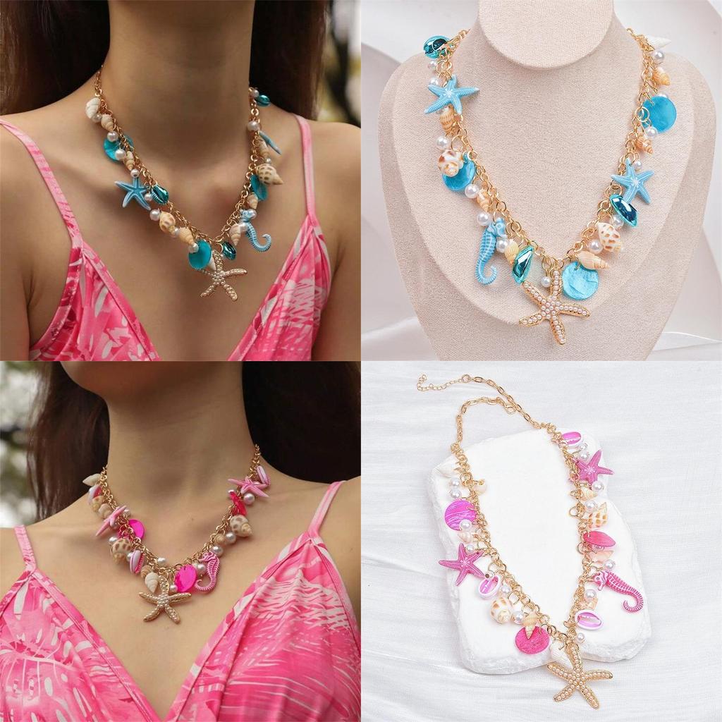 Trendy Coastal Shell Pendant Necklace With Electroplated Zinc Alloy Chain For Women