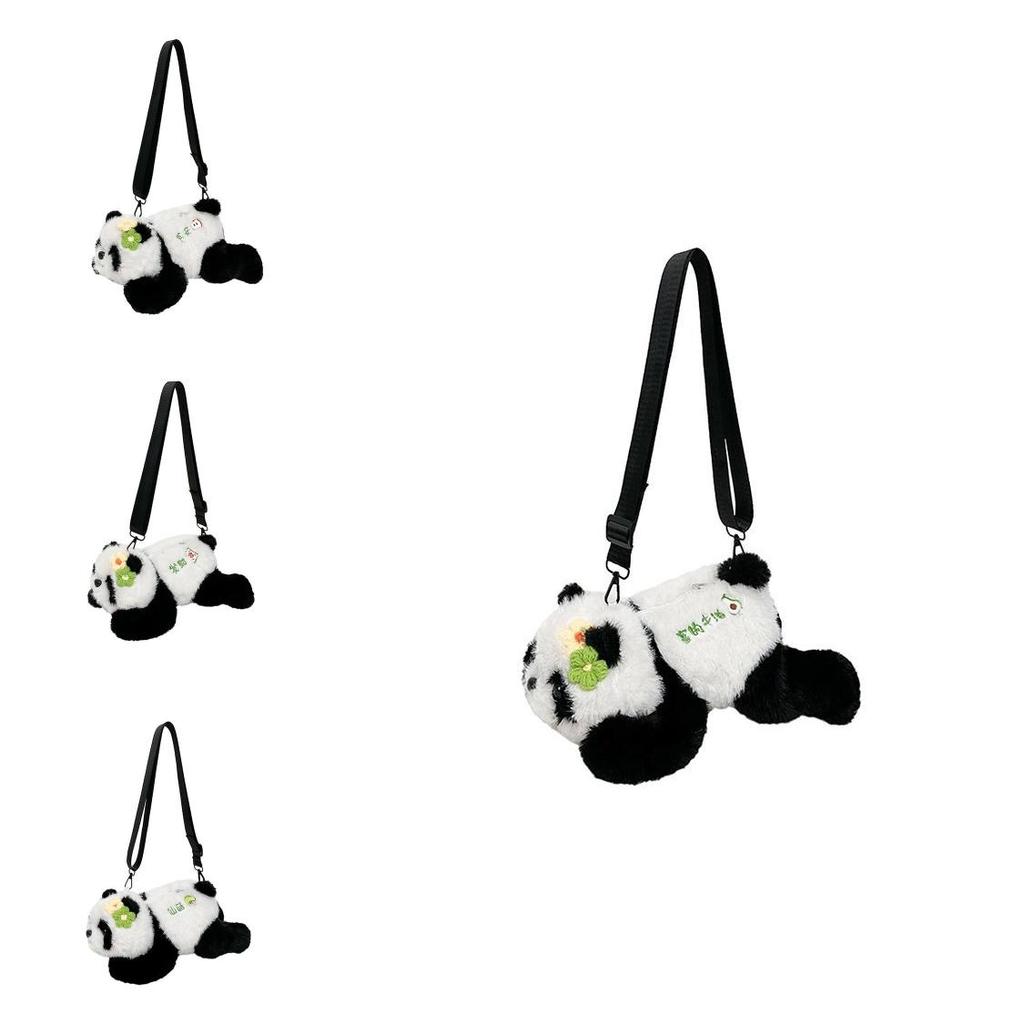 Plush Panda Cartoon Shoulder Bag With Zipper Closure For Daily Use