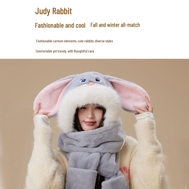Zootopia Judy Rabbit Winter Warm 3-Piece Set: Plush Hat, Scarf, and Gloves