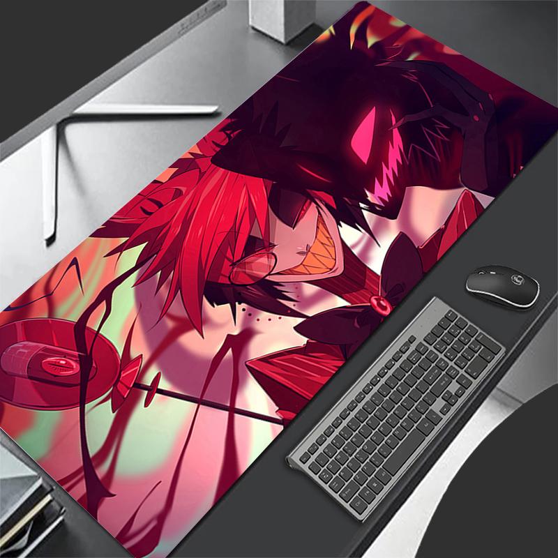 Red Anime Extended Desk Mat Laptop Cute H-hazbin XXL Hotel Mouse Pads PC Gamer Cabinet Mousepad A-alastor Non Slip Keyboard Rug