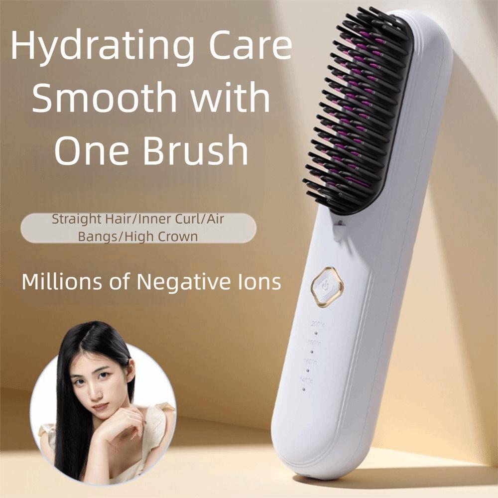Anti-Scald Protection Electric Hair Straightener Brush Negative Ion Styling Tool  Gift Women