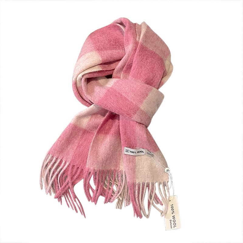 Checkerboard Grain Scarf Female Winter Warm Pure Wool Cashmere Shawl Couple Accessory Premium Sense Windproof Scarf For Women
