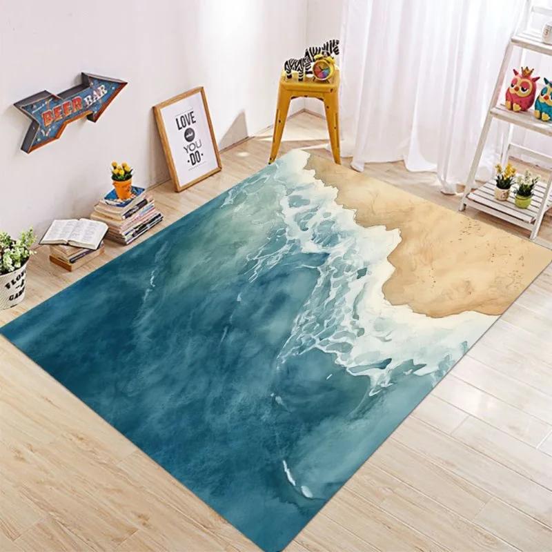 Beach Waves Area Rugs for Living Room Living Room for Bedroom Plaid Style Carpet Rugs for Dining Room Home Decor