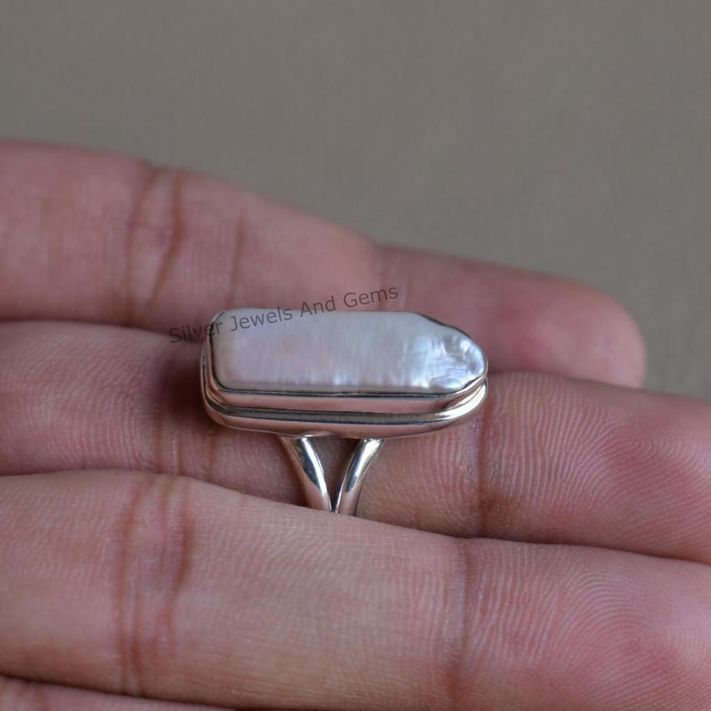 Natural Biwa Pearl 925 Sterling Silver Ring, Handmade Promise Ring