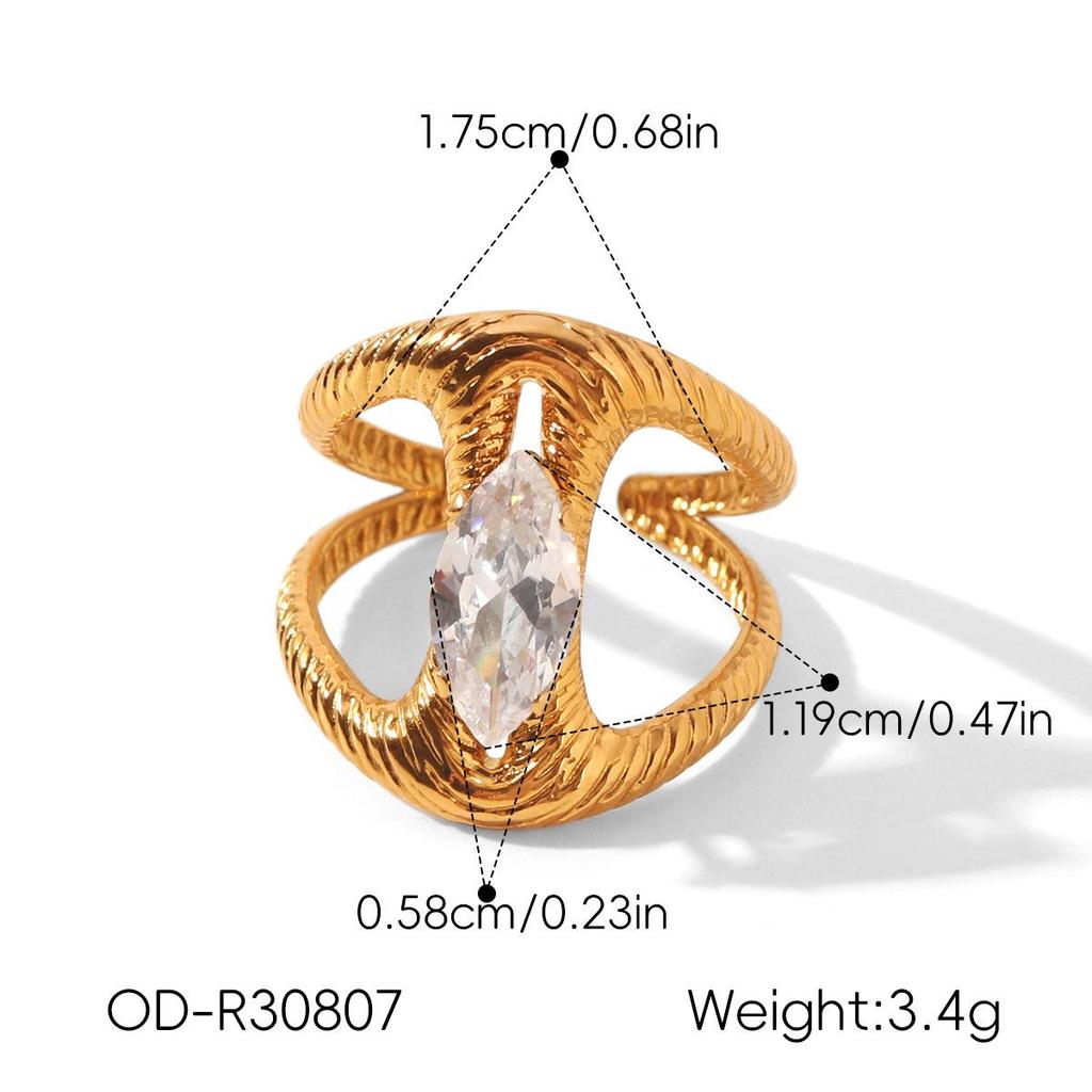 Colorfast European & American Baroque Zirconium Stainless Steel Women's Open Geometric Titanium Ring