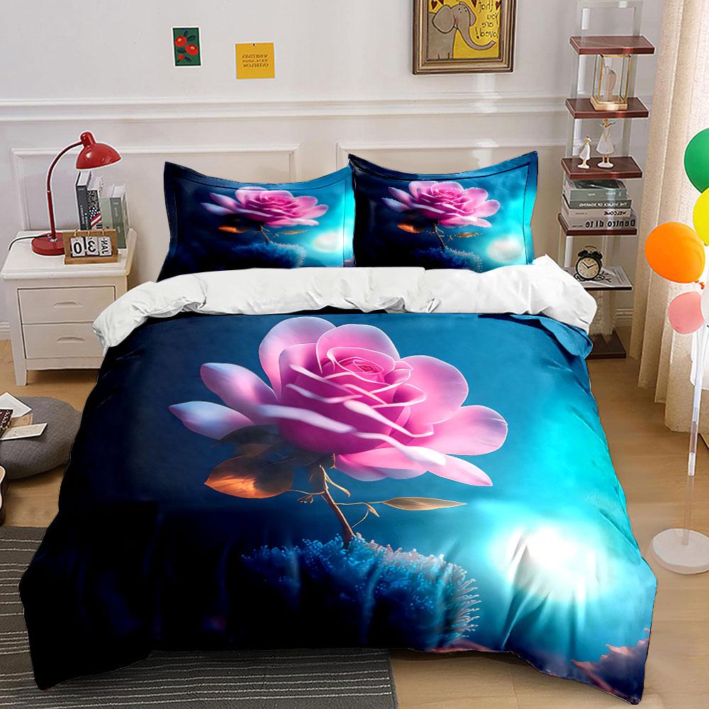 Romantic Rose Decoration Set Soft Comfortable Duvet Cover Bedding Set Included 1*Duvet Cover & 2*Pillowcases, Gift