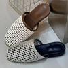 Sheepskin version~ Korean version woven hollow bag head half slippers women's 2025 new summer thick bottom flat bottom sandals outside wear