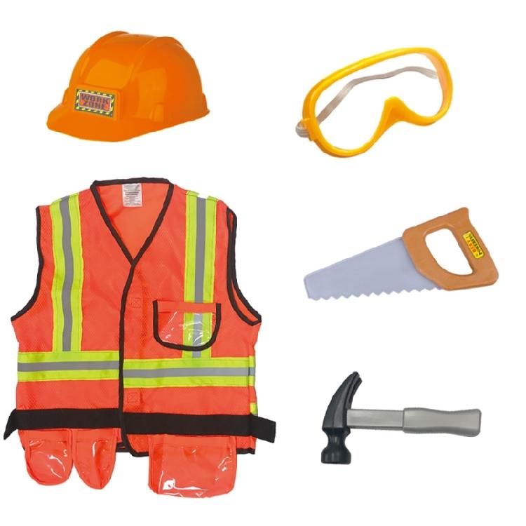 Kids Role Play Fireman Costume with Firefighter Toy Accessories Halloween Builder Worker Clothing for Boy Girl Aged 3-12