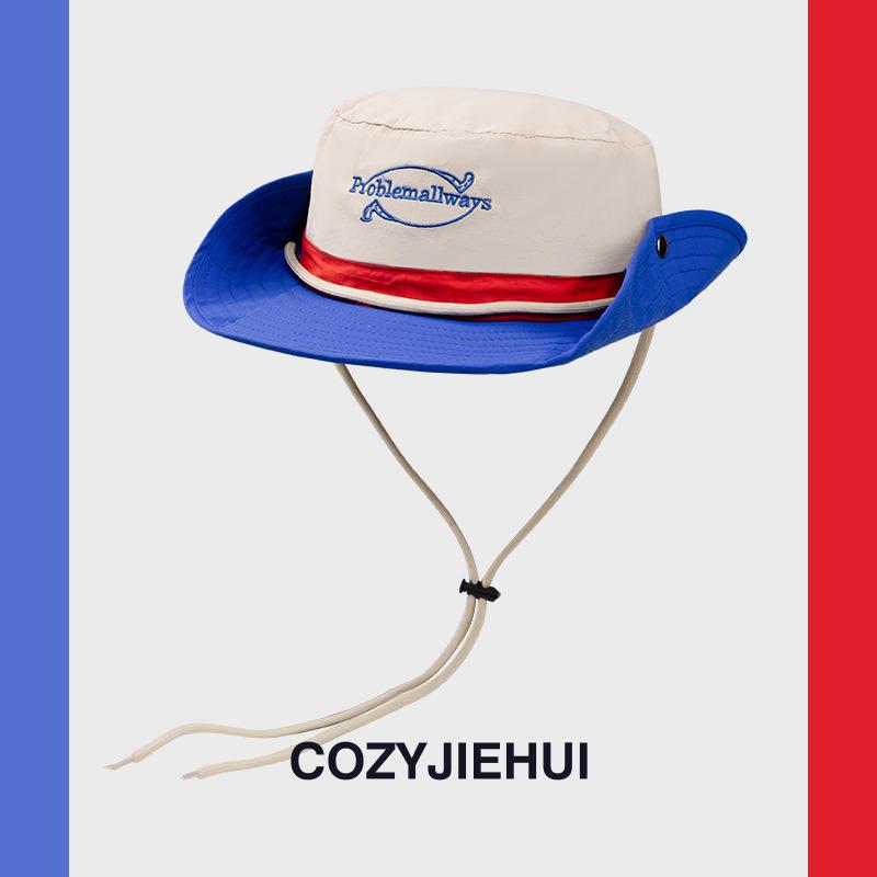 Travel Bucket Hats Casual Big Brim Sun Protection Quick Drying Camping Bucket Hats Retro Adjustable Color Matching Hiking Caps