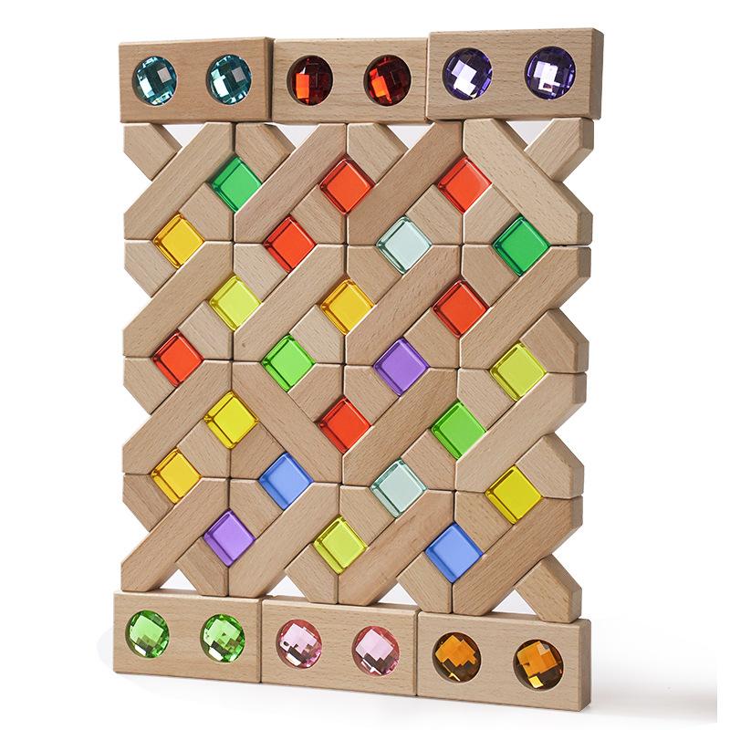 Acrylic Crystal Gemstone Building Block Rainbow Square High Transmittance Cube Children's Educational Sensory Kindergarten Toy