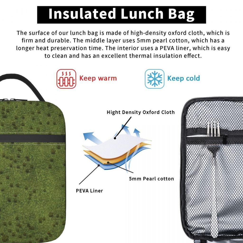 Grass Battlemat Insulated Lunch Bag for Women Children Leakproof Food Boxes Thermal Lunch Box Tote