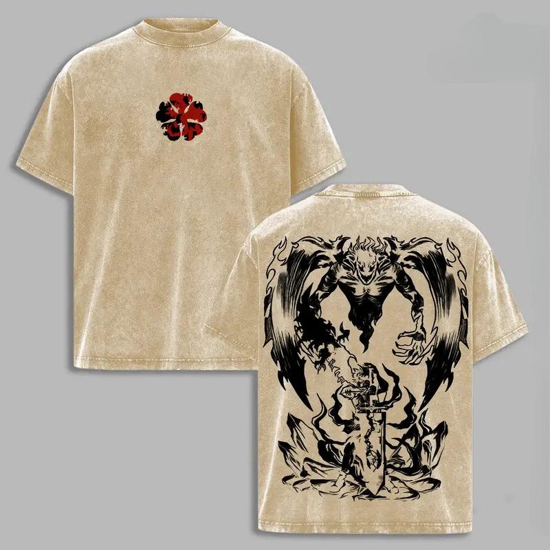 Black Clover Asta Manga T-shirt Hip Hop Y2k Vintage Washed T Shirt Men Women Clothes Oversized Cotton Casual Short Sleeve Tees