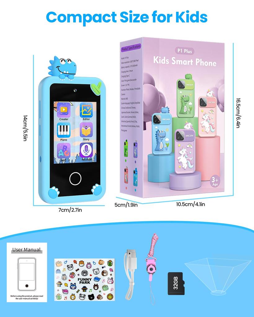 32G Kids Smartphone Baby Mobile Phone Kids Kids Phone Educational Toy Inch Mobile Smartphone for Dual MP3 Music Torch Boys and Storytelling Mobile