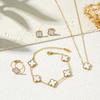 Stainless Steel Four Leaf Clover Jewelry Set Necklace Bracelet Earrings Ring Women Fashion Floral Gift