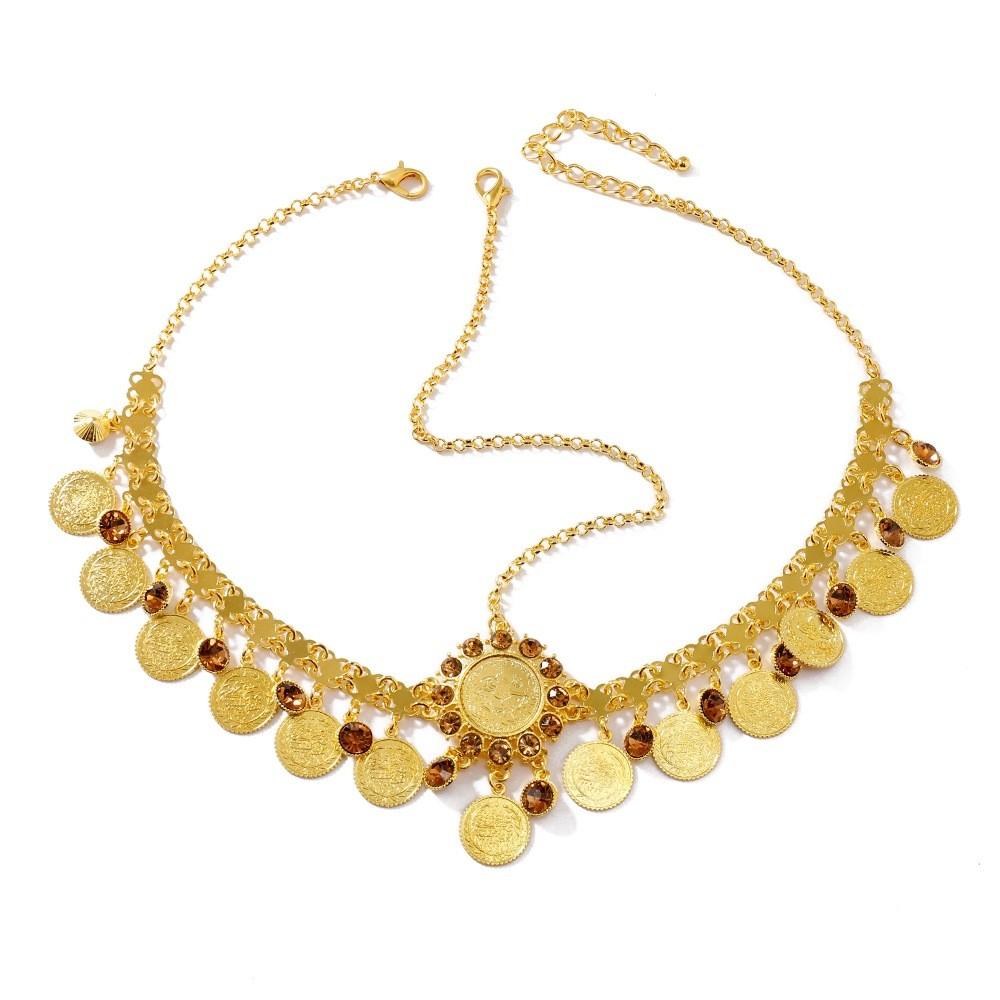 Fashion Simulation Gemstone Decoration Circular Tassel Design Headwear Gold