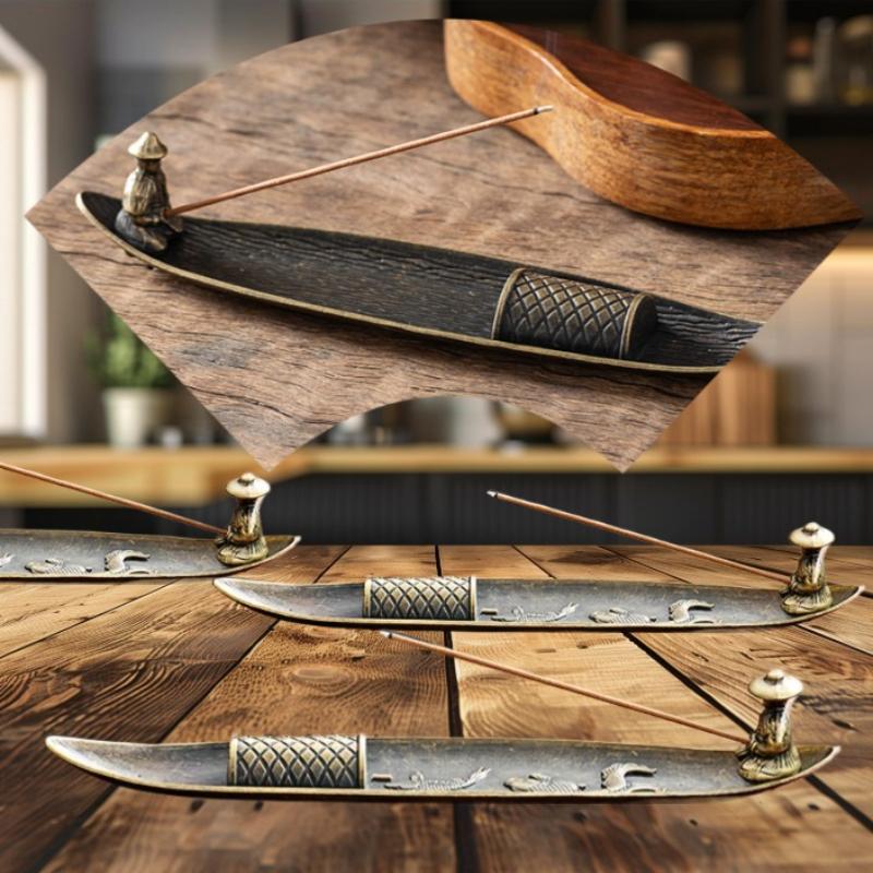 Kreatywny Stojak na Kadzidło Ornament do Aromaterapii Stojak na Kadzidło Łódź Stary Człowiek Łowiący Ryby Styl Japoński Palnik na Patyczki Kadzidłowe Dekoracja Domu