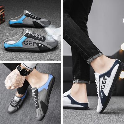 Men Shoes Trend Slippers 2025 Summer Breathable Mesh Casual Shoe Vulcanized Flats Male Sneakers Half Slippers Shoes