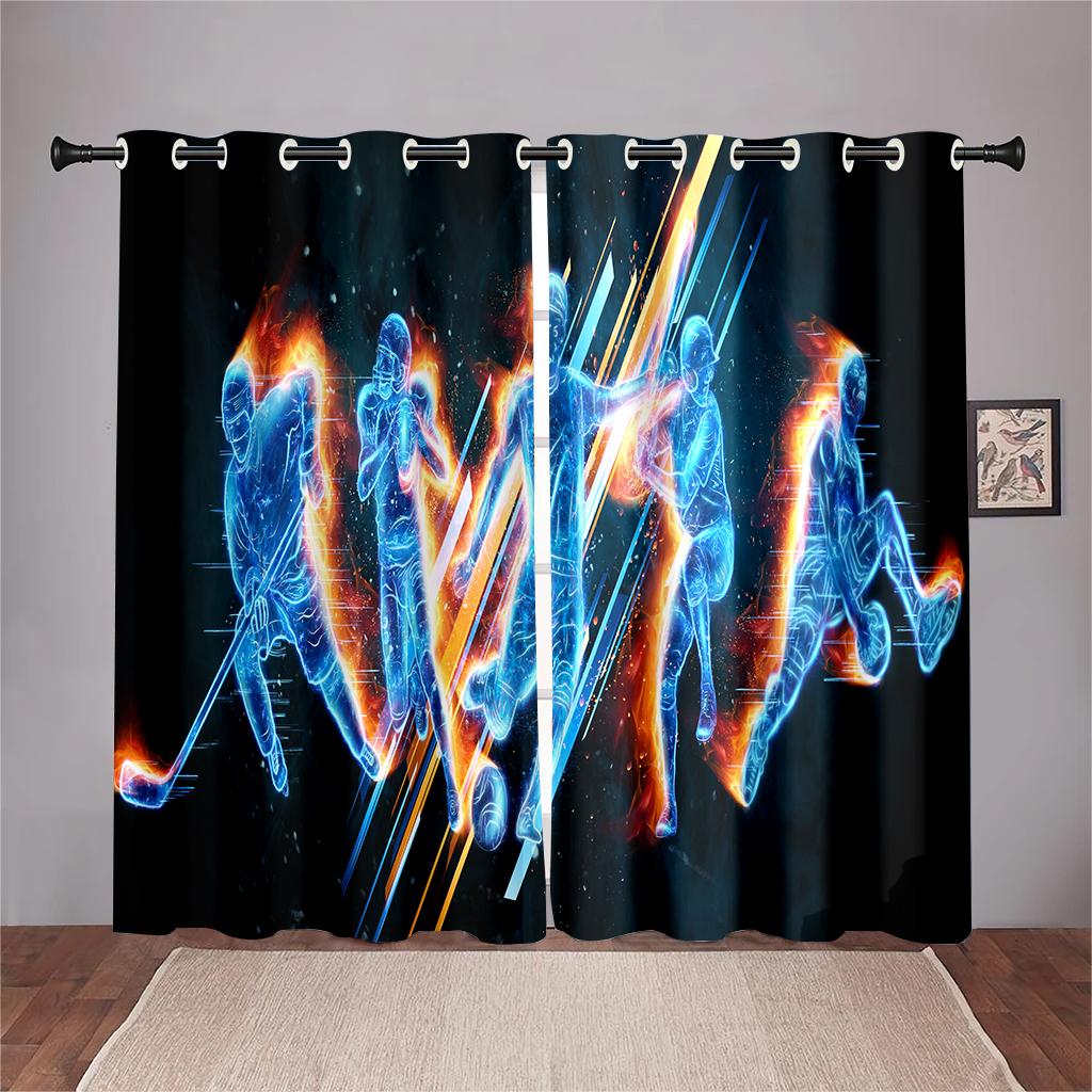 2 panel Football Soccer Rugby Basketball Printed Curtains for Sports Boys Bedroom Blinds Floor-to-ceiling Windows Grommet Top