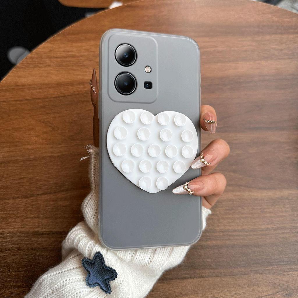 Heart Shape Suction Cup Phone Case for Vivo Y75 5G,Y55 5G,Y30 5G Semi Transparent Matte Shockproof Soft TPU Cover