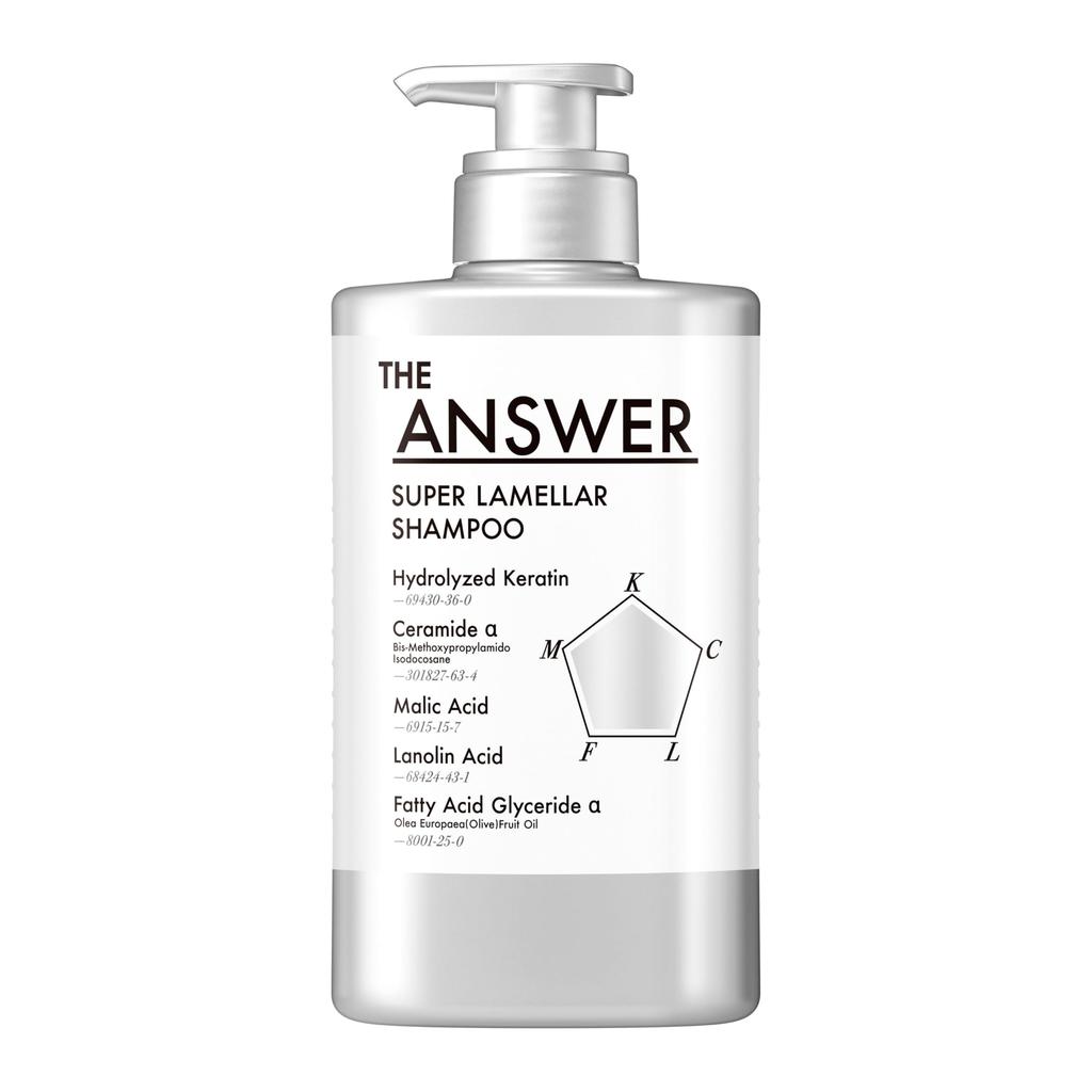 THE ANSWER Super Lamellar Shampoo 400ml Pumpe - Bergamotte & Lorbeer Duft, 5 Essentielle Haarpflege-Inhaltsstoffe, Anti-Frizz, Silikonfrei von Kao