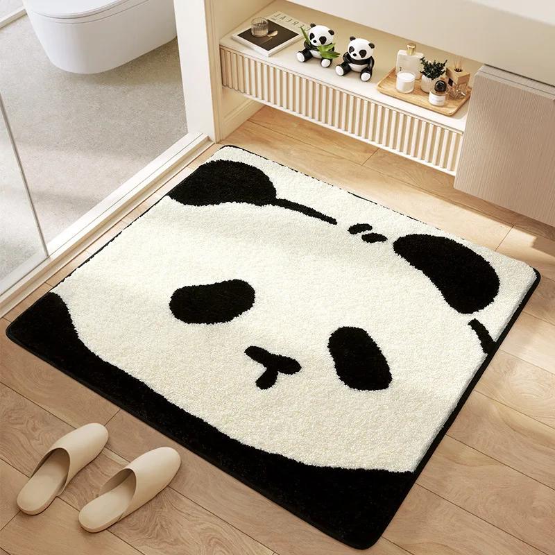 Cartoon Panda Series Square Bath Mat Superfiber Flocked Bathroom Rug Anti-Slip Water-Absorbent Foot Mats Carpet