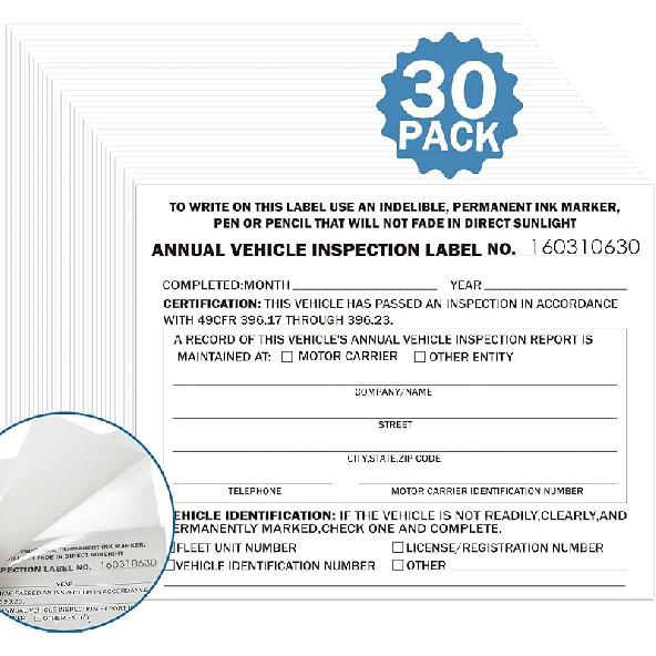 60Pack DOT Annual Vehicle Inspection Stickers - 60 Pack 2-Ply FMCSA Annual Inspection Lables with Adhesive Vinyl Sticker Mylar Laminate,Interior 30 Pack White Inspection