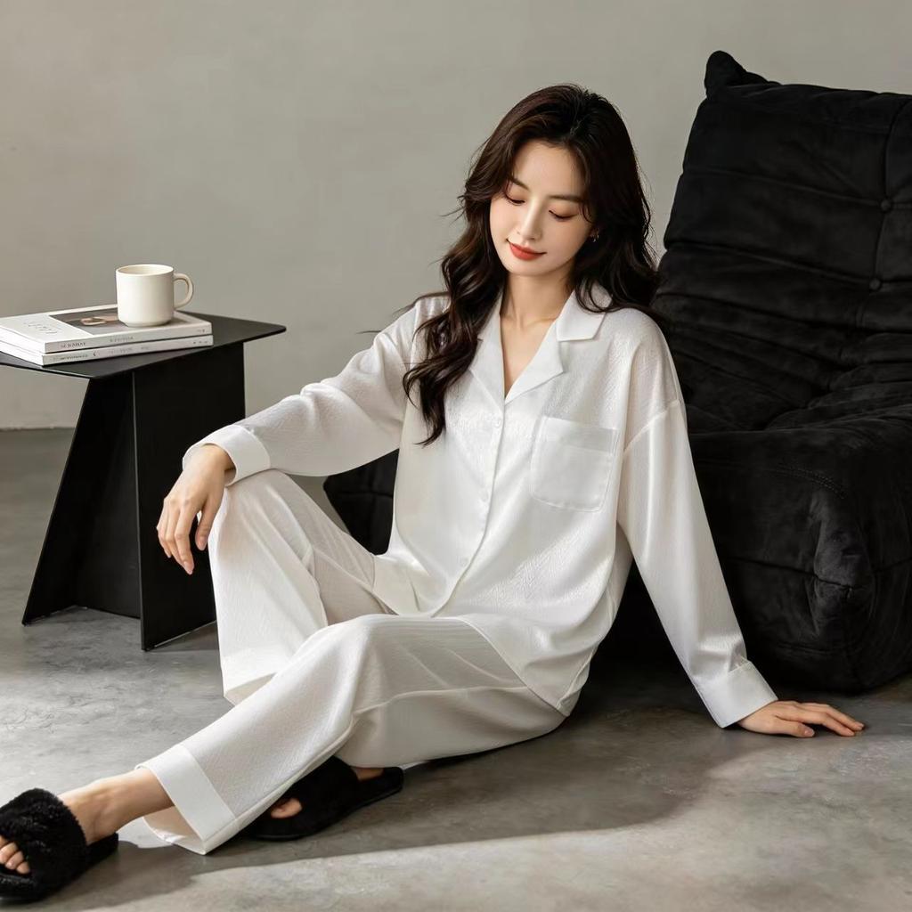 1011 new spring thin ice silk herringbone pattern pajamas women's summer high-end long-sleeved trousers cardigan women's home
