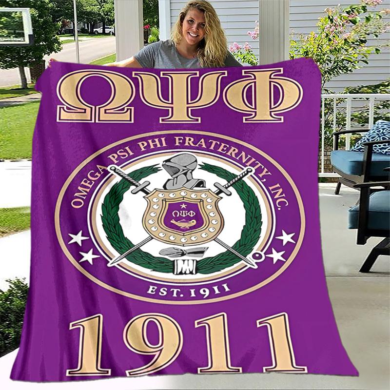 1pc Blanket Omega Psi Phi logo1 Print Design, Lightweight Blanket for Sofa, Bed- Soft &Warm, Gift for All Seasons like Christmas, Halloween