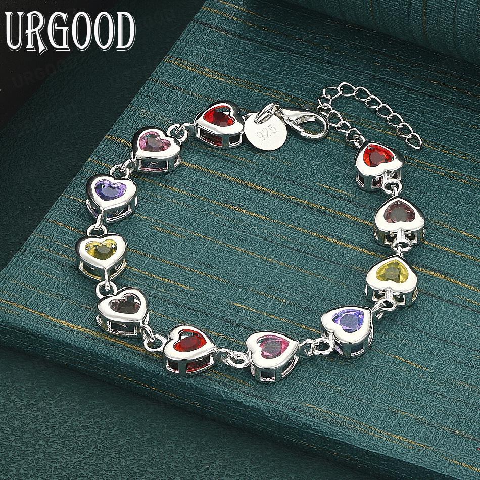 Fashion Heart-Shaped AAA Zircon 925 Sterling Silver Bracelet Gift Jewelry 20CM