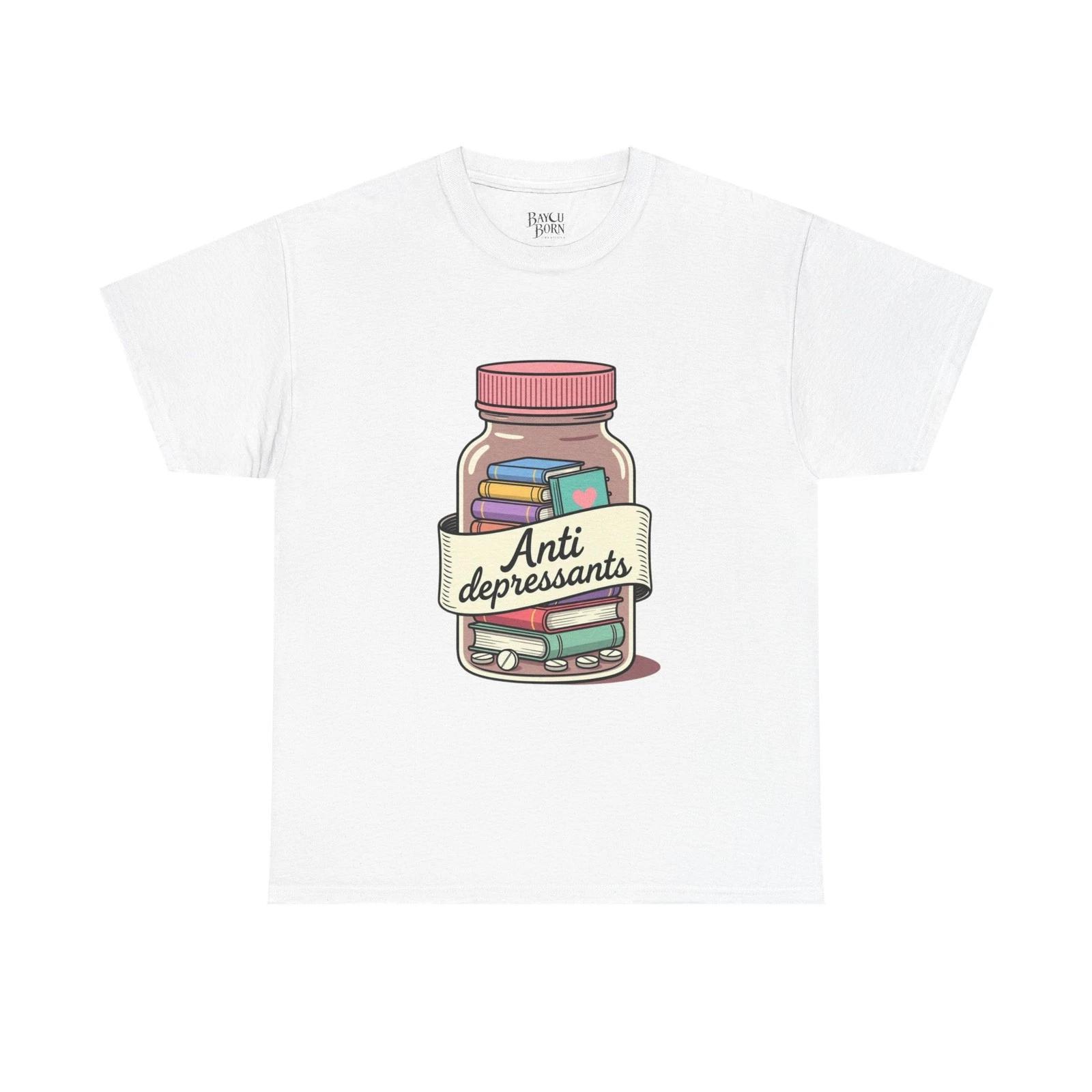 

Antidepressants book jar Tee | Reading books, mental health illustration 2XL